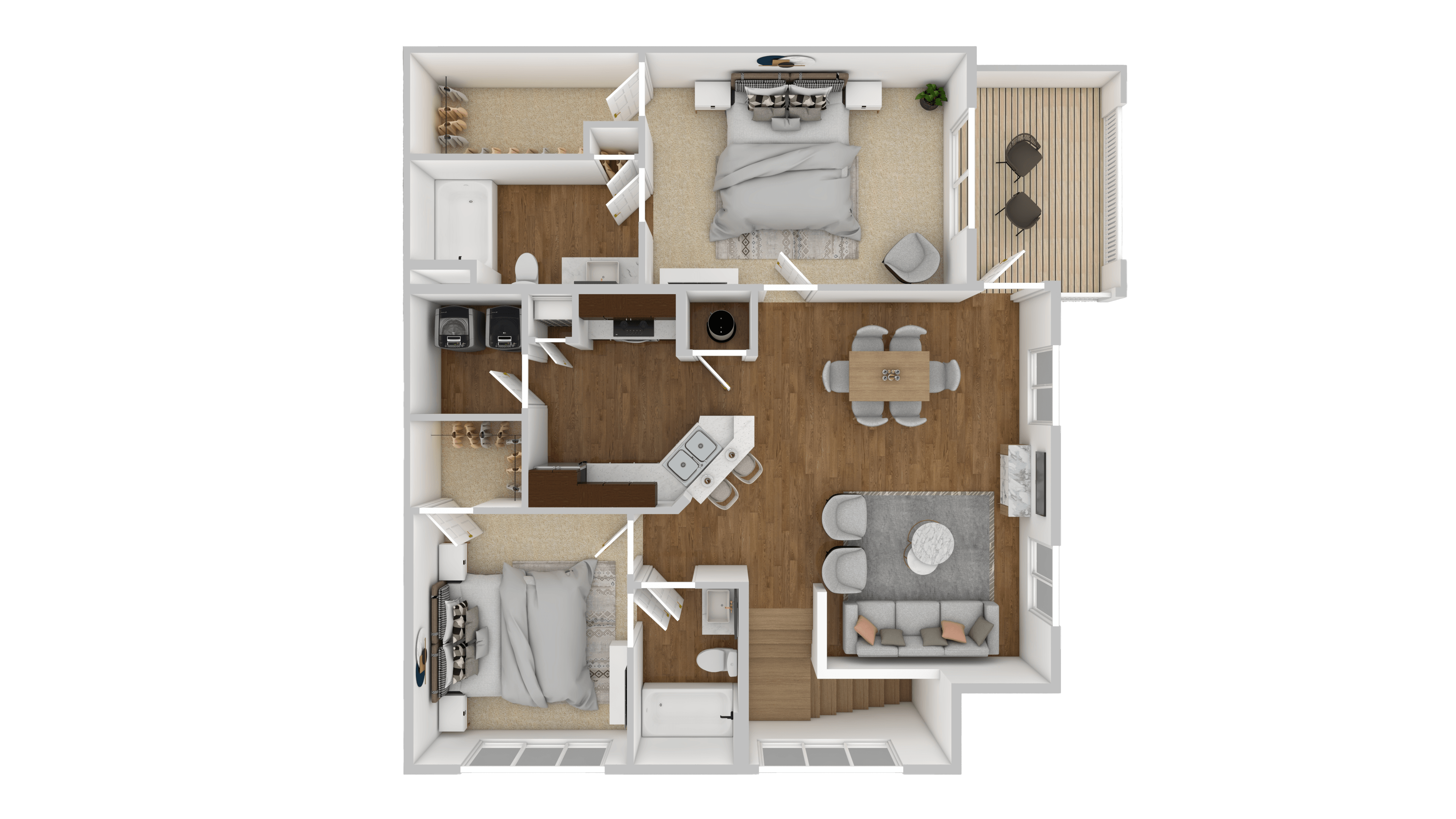 Floor plan for 2 beds, 2 baths, 1195 sqft